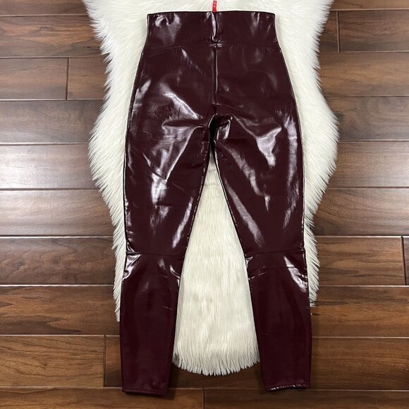 Spanx Women's Size Large Ruby Red Faux Patent Leather Leggings Pant - Picture 7 of 9